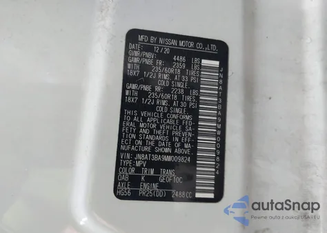 2021 Nissan Rogue Sv Fwd from USA, damaged, VIN JN8AT3BA9MW009824